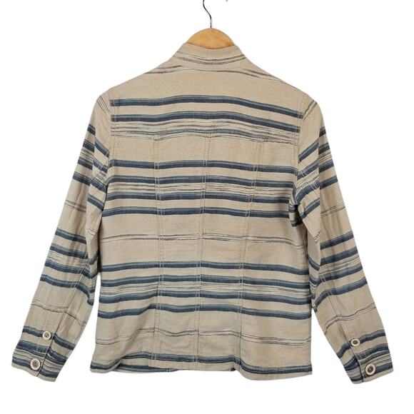 Coldwater Creek Women's Linen Cotton Blue Tan Striped Button Up Jacket Size 8 - Picture 2 of 8
